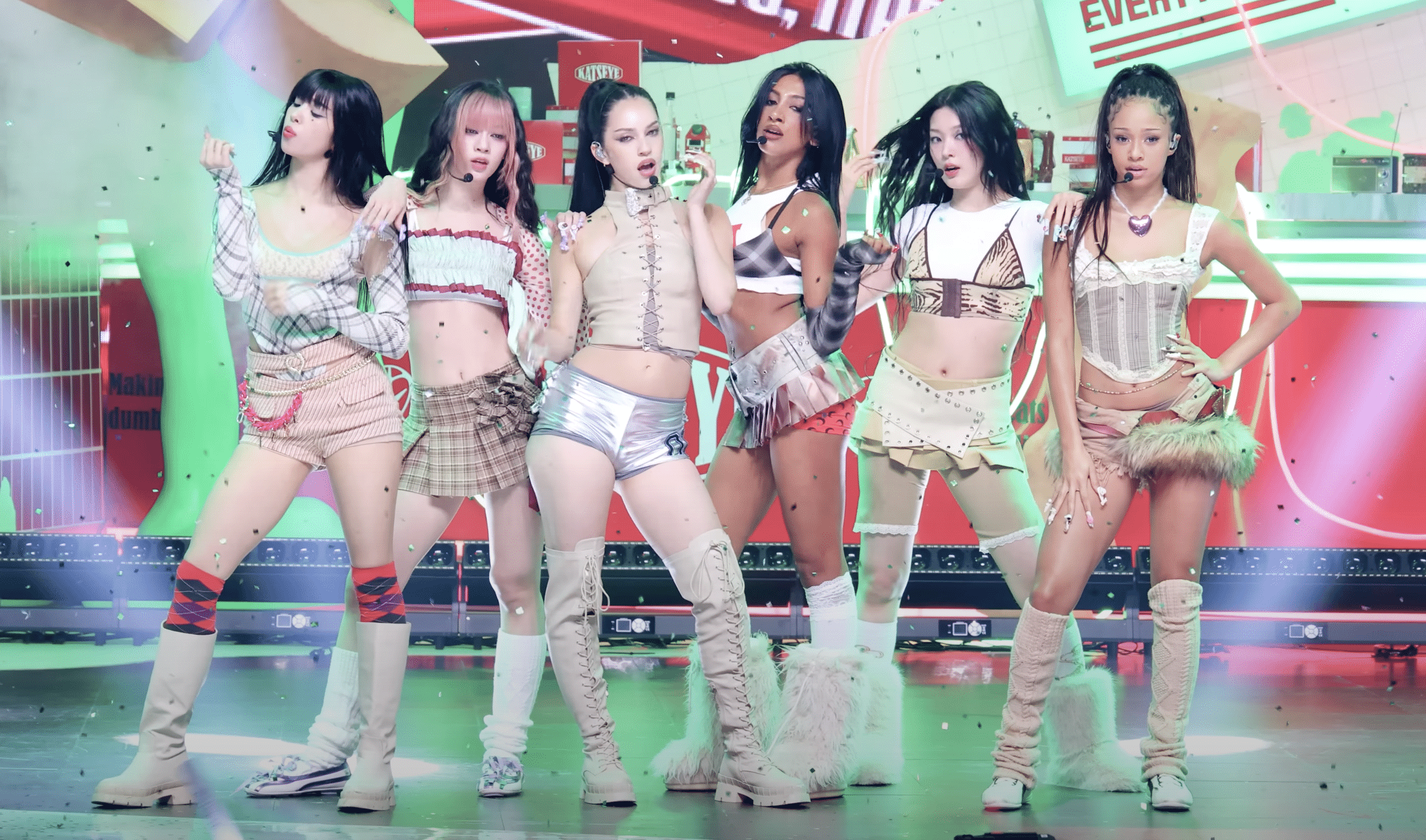 Girl group KATSEYE at the end of their performance.